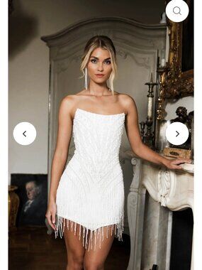 Beaded Fringe Strapless Mini Dress